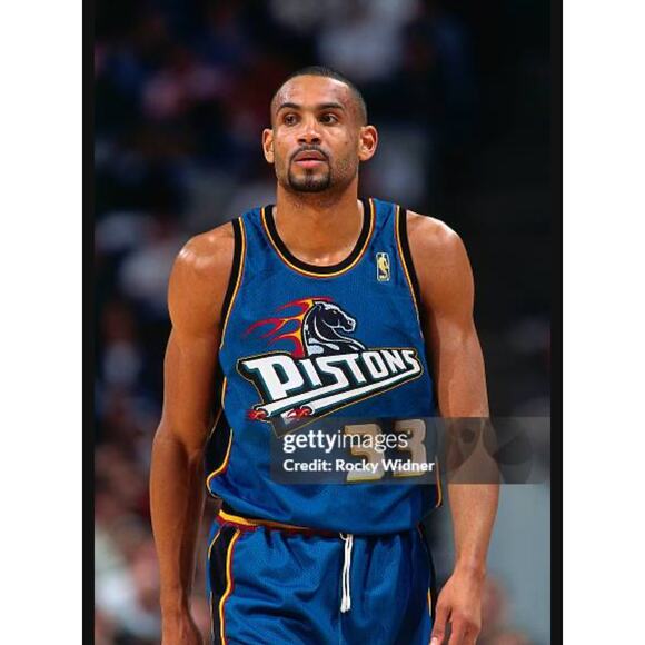 Authentic Mitchell & Ness Grant Hill Pistons 98-99 Away Teal Jersey Tailored 44 - Picture 13 of 13